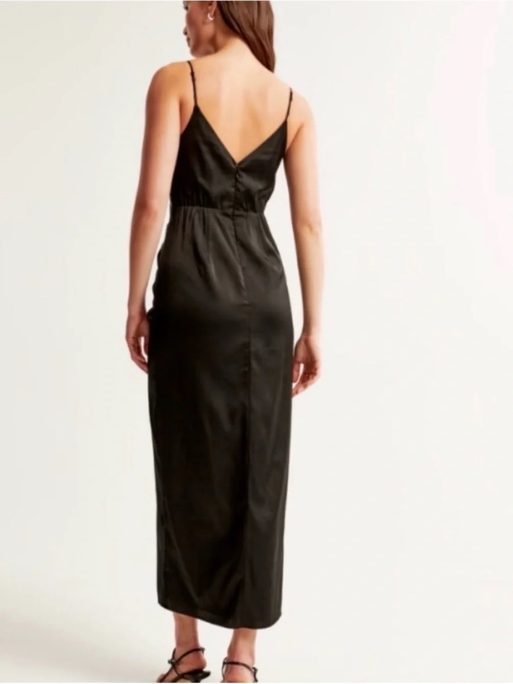 Abercrombie & Fitch Black Twist-Front Midi Dress with Thigh Slit